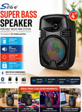Parlante Portátil Sing-e Super Bass 4" 8W LED RGB Bluetooth