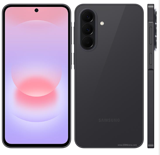 Samsung Galaxy A37 5G vista frontal, trasera y lateral en Charcoal