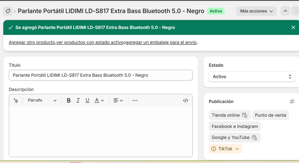 Parlante Portátil LIDIMI LD-S817 Extra Bass Bluetooth 5.0 - Negro