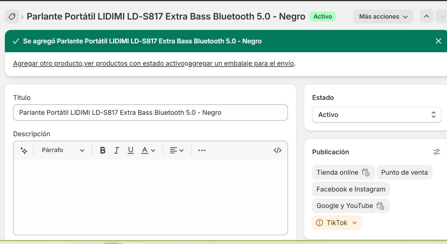 Parlante Portátil LIDIMI LD-S817 Extra Bass Bluetooth 5.0 - Negro