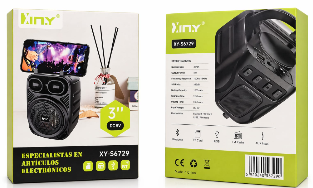 Parlante Bluetooth XINY XY-S6729 3" 5W - Multifunción + Soporte Celular
