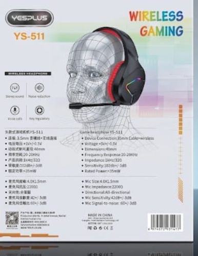 Audífonos Gaming YESPLUS YS-511 Wireless RGB - Modo Gaming + Micrófono