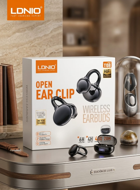 Audífonos LDNIO T08 Open Ear Clip Wireless Bluetooth 5.3 - 20H