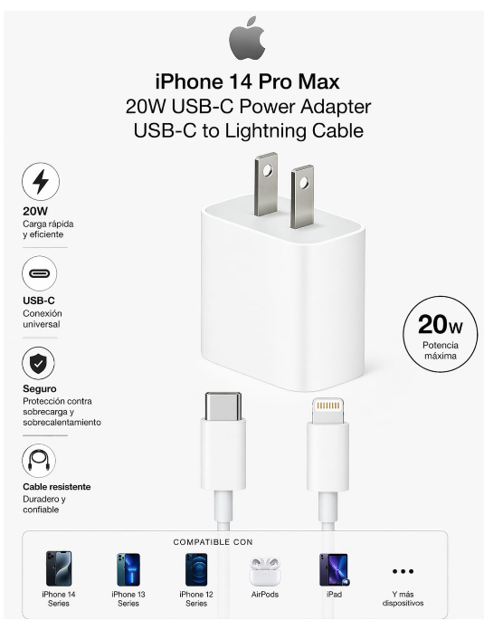 Cargador 20W USB-C + Cable Lightning para iPhone