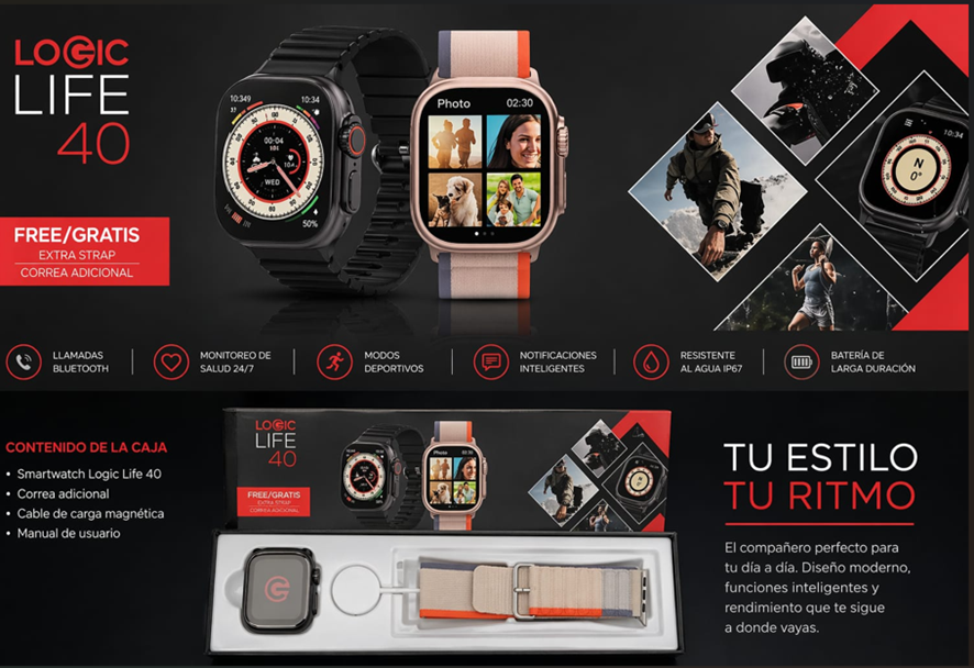 Smartwatch Logic Life 40 - Llamadas Bluetooth + Correa Extra GRATIS